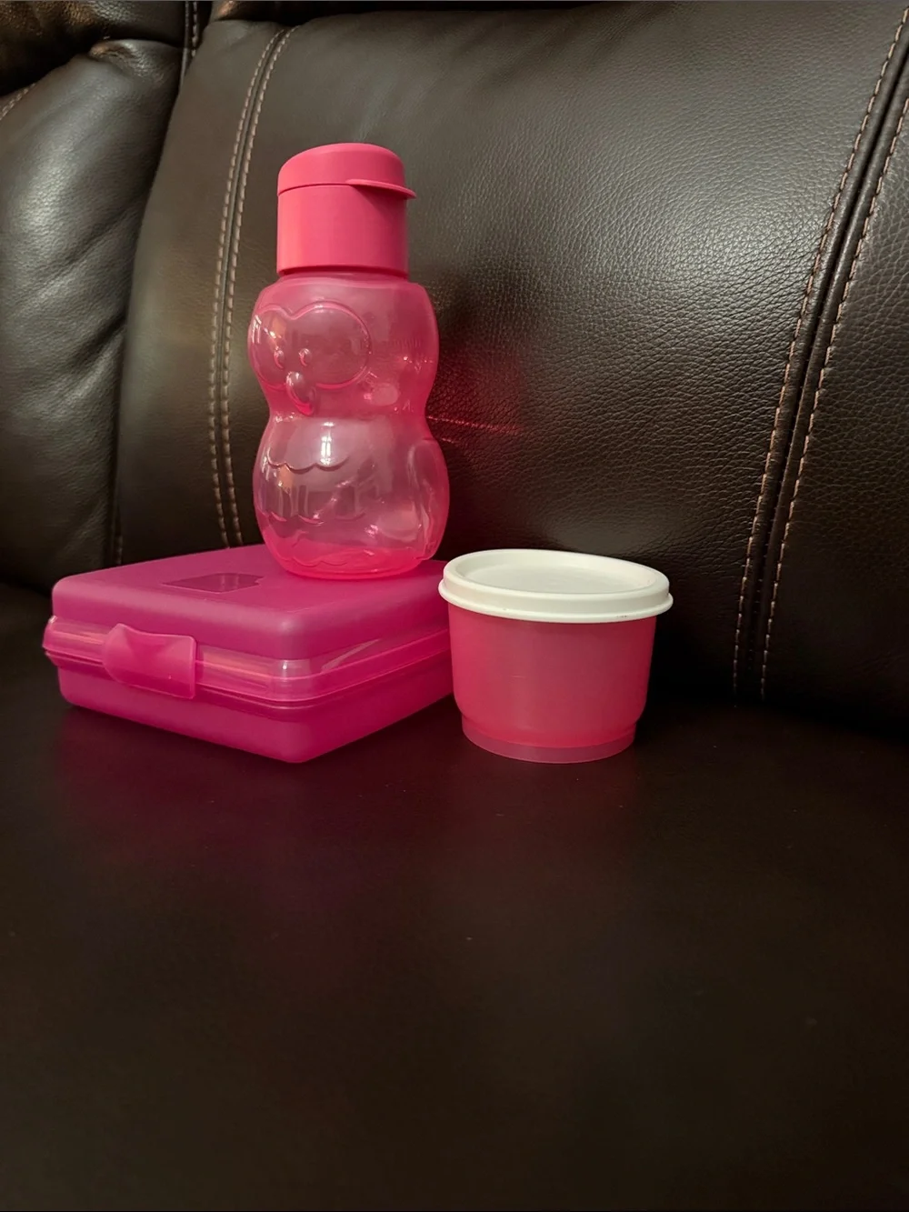 Tupperware Pink Kids Snack Box and Owl Bottle Set